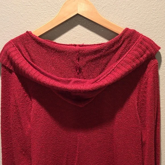 Maurices 3X Burgundy Cable Knit Hooded Sweater Shawl Collar V-Neck Plus Size - Picture 4 of 16